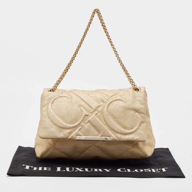 Pre Owned CH Carolina Herrera Gold Quilted Leather Flap Chain Shoulder Bag