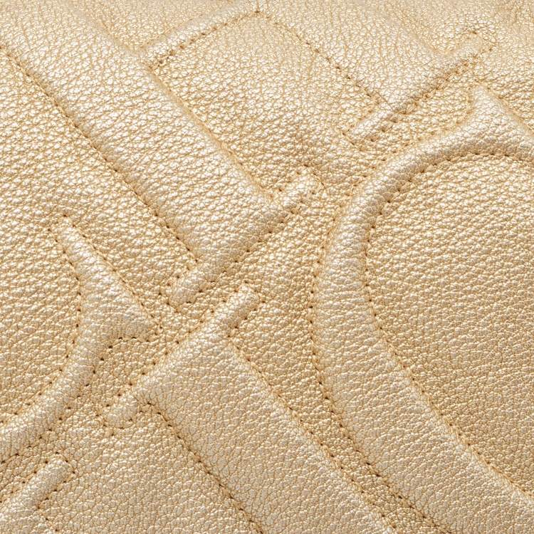 Pre Owned CH Carolina Herrera Gold Quilted Leather Flap Chain Shoulder Bag