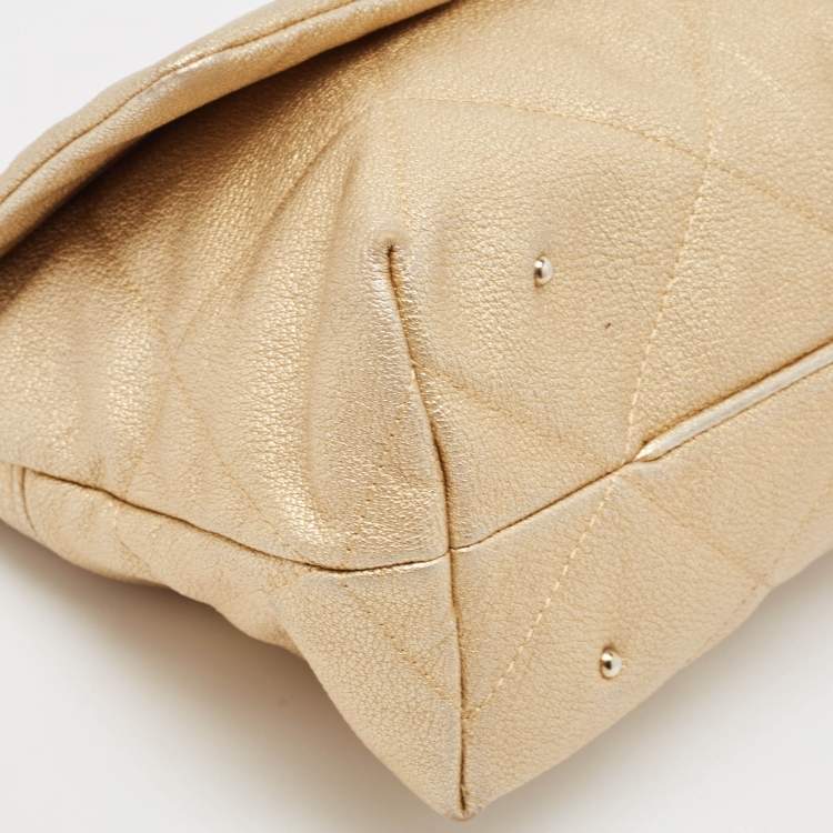 Pre Owned CH Carolina Herrera Gold Quilted Leather Flap Chain Shoulder Bag