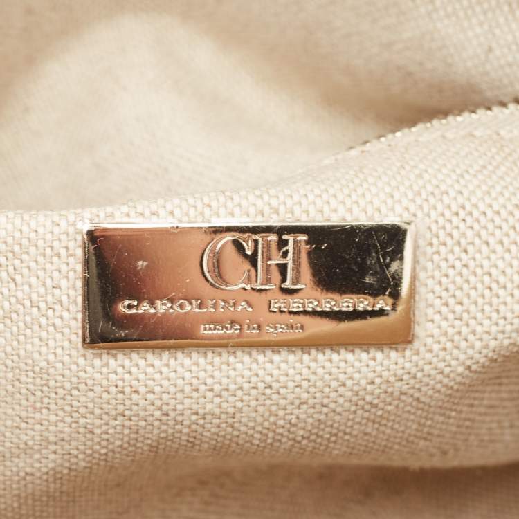 Pre Owned CH Carolina Herrera Red Leather Metal Bar Flap Top Handle Bag