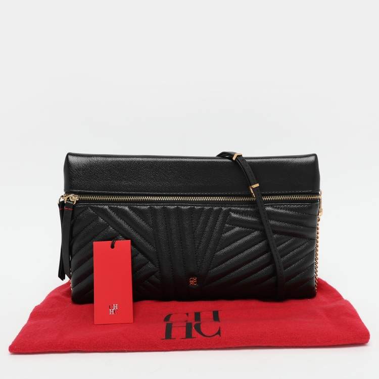 Pre Owned CH Carolina Herrera Black Quilted Leather Crossbody Bag