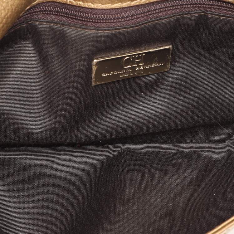 Pre Owned CH Carolina Herrera Gold Embossed Leather Bow Crossbody Bag
