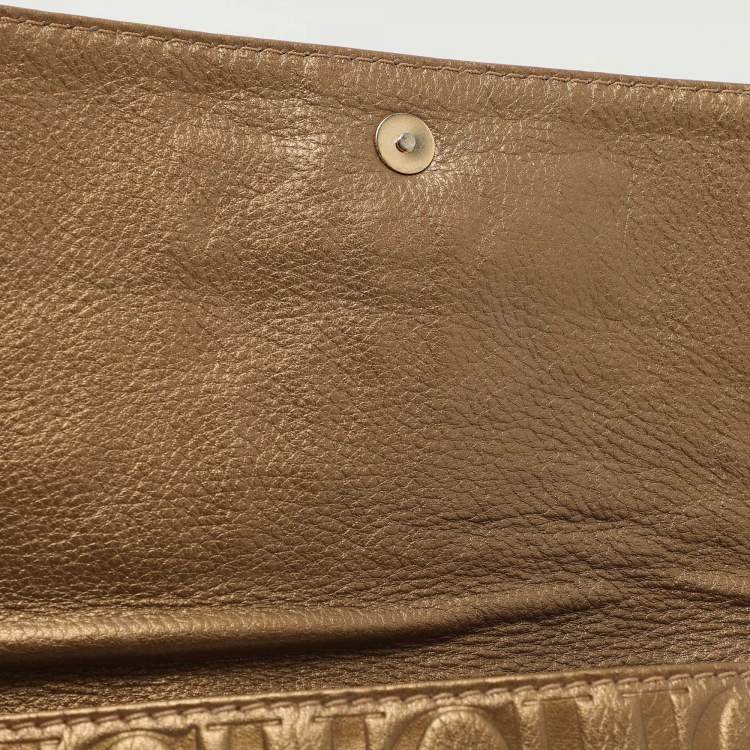 Pre Owned CH Carolina Herrera Gold Embossed Leather Bow Crossbody Bag