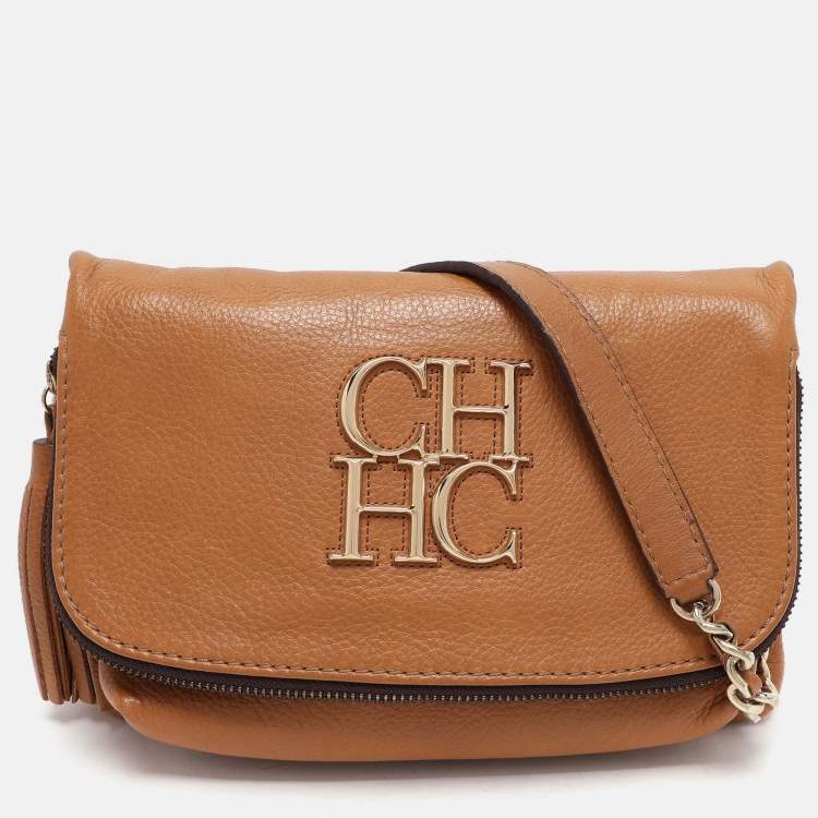 Pre Owned CH Carolina Herrera Brown Leather Shoulder Bag