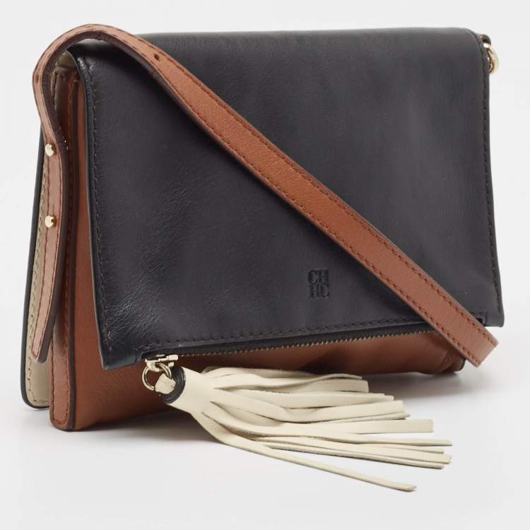 Pre Owned CH Carolina Herrera Tricolor Leather Tassel Flap Crossbody Bag