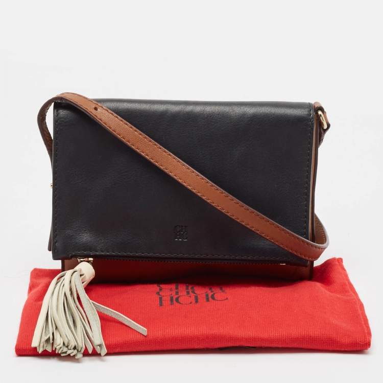 Pre Owned CH Carolina Herrera Tricolor Leather Tassel Flap Crossbody Bag