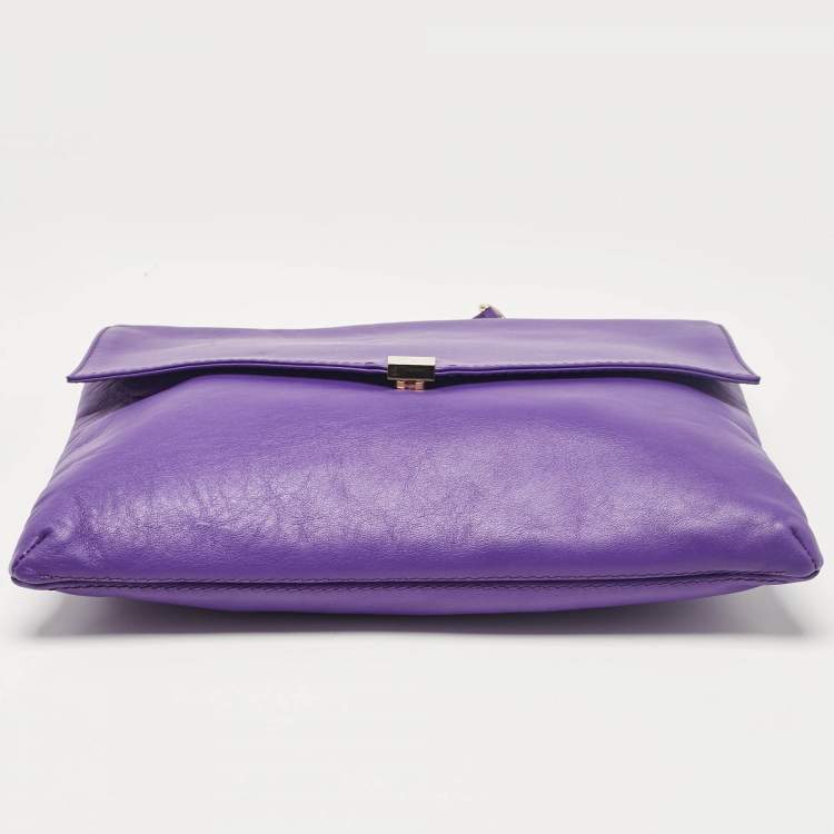 Pre Owned CH Carolina Herrera Purple Leather Flap Shoulder Bag