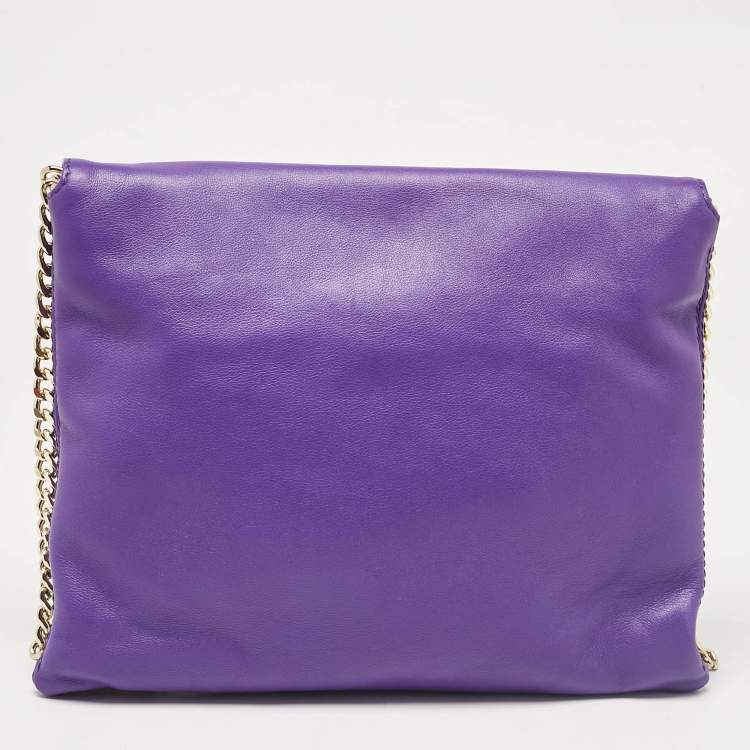 Pre Owned CH Carolina Herrera Purple Leather Flap Shoulder Bag