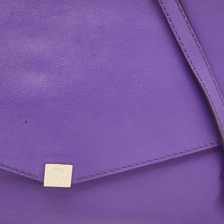 Pre Owned CH Carolina Herrera Purple Leather Flap Shoulder Bag