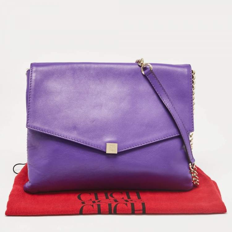 Pre Owned CH Carolina Herrera Purple Leather Flap Shoulder Bag