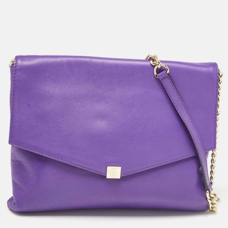 Pre Owned CH Carolina Herrera Purple Leather Flap Shoulder Bag