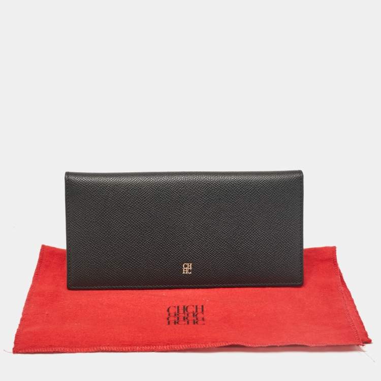 Pre Owned Carolina Herrera Black Leather Bifold Long Wallet