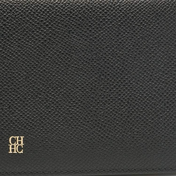 Pre Owned Carolina Herrera Black Leather Bifold Long Wallet