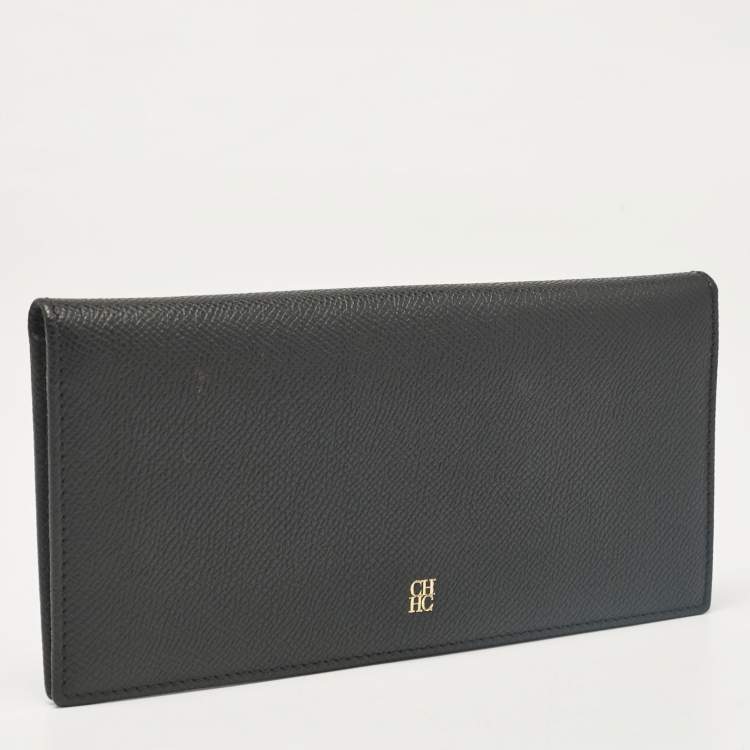 Pre Owned Carolina Herrera Black Leather Bifold Long Wallet