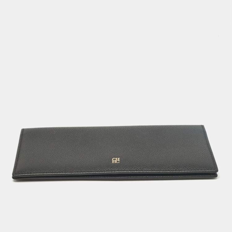 Pre Owned Carolina Herrera Black Leather Bifold Long Wallet