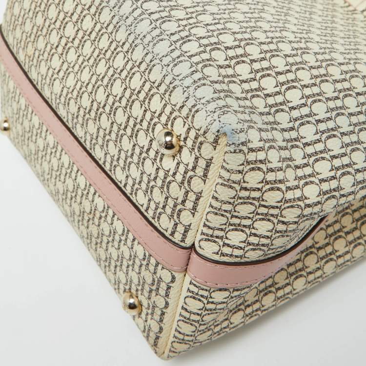 Pre Owned CH Carolina Herrera Tricolor Signature Coated Canvas and Leather Matryoshka Padlock Tote