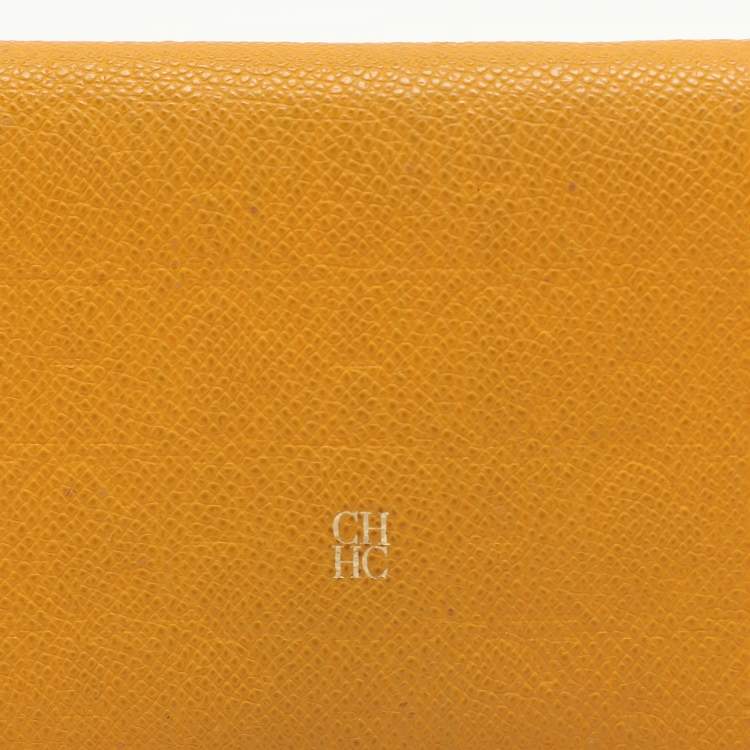 Pre Owned CH Carolina Herrera Yellow Embossed Leather Wallet
