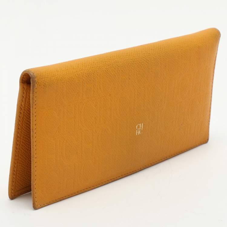 Pre Owned CH Carolina Herrera Yellow Embossed Leather Wallet