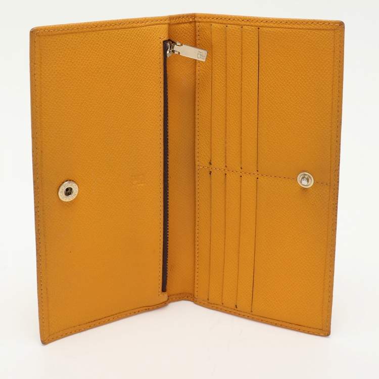 Pre Owned CH Carolina Herrera Yellow Embossed Leather Wallet