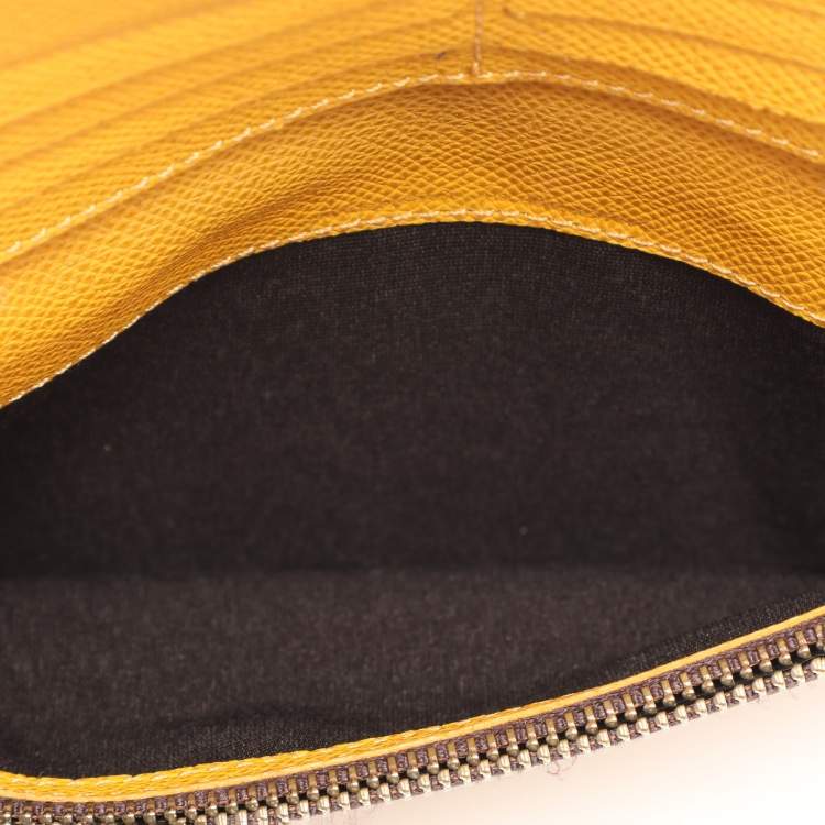 Pre Owned CH Carolina Herrera Yellow Embossed Leather Wallet