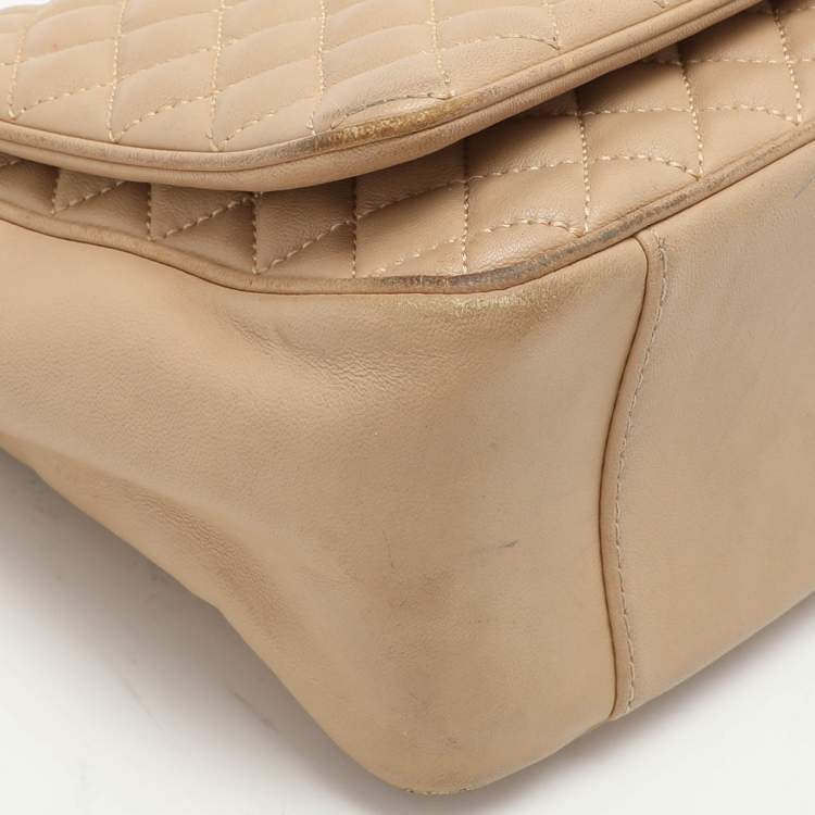 Pre Owned CH Carolina Herrera Beige Quilted Leather Flap Shoulder Bag