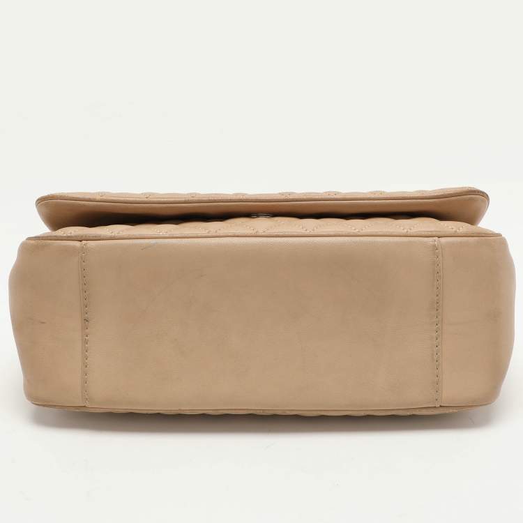 Pre Owned CH Carolina Herrera Beige Quilted Leather Flap Shoulder Bag