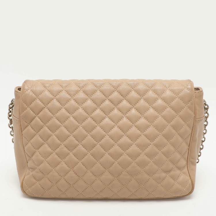 Pre Owned CH Carolina Herrera Beige Quilted Leather Flap Shoulder Bag