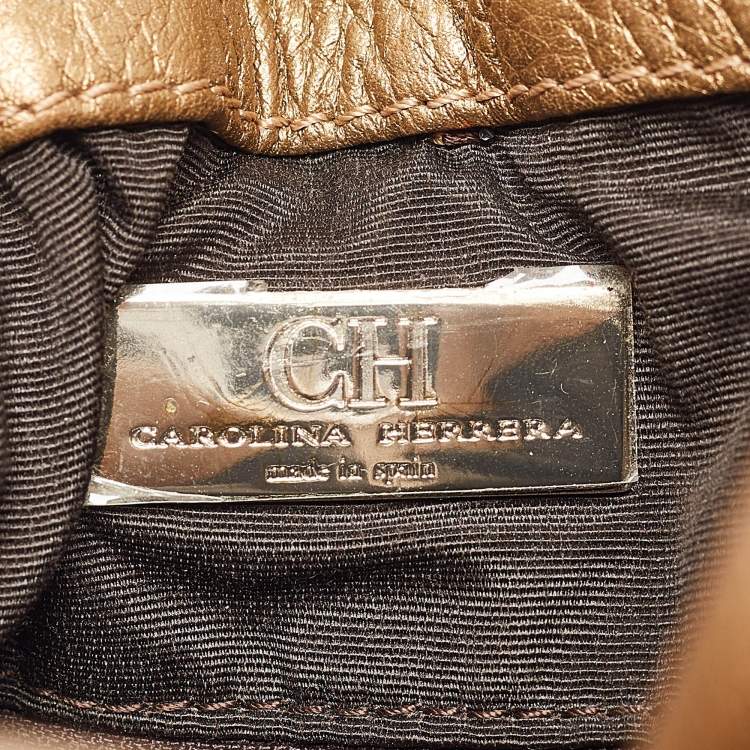 Pre Owned CH Carolina Herrera Gold Monogram Embossed Leather Bow Bucket Bag