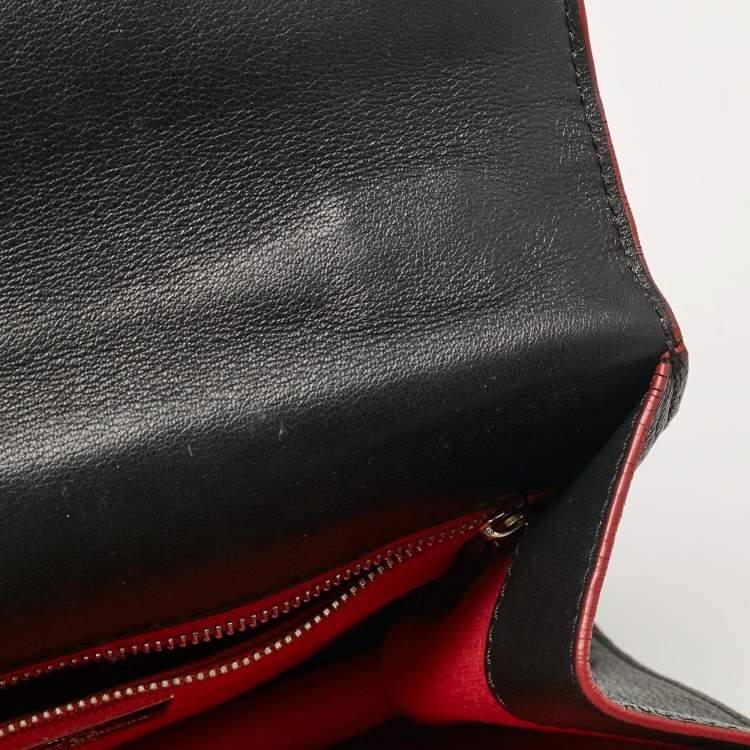Pre Owned CH Carolina Herrera Black Embossed Leather Top Handle Bag