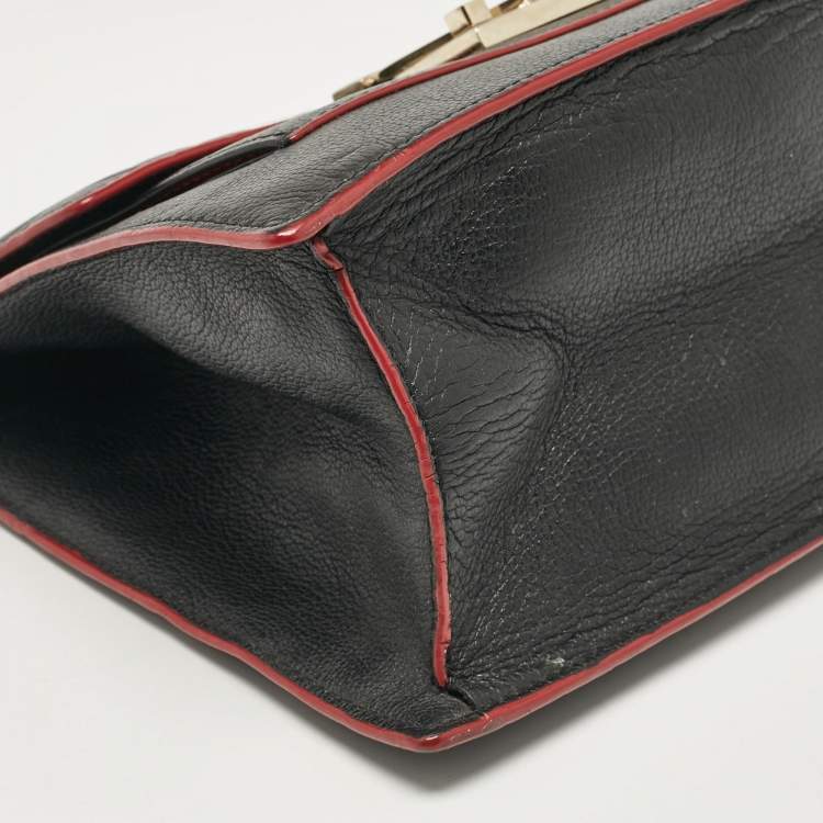 Pre Owned CH Carolina Herrera Black Embossed Leather Top Handle Bag