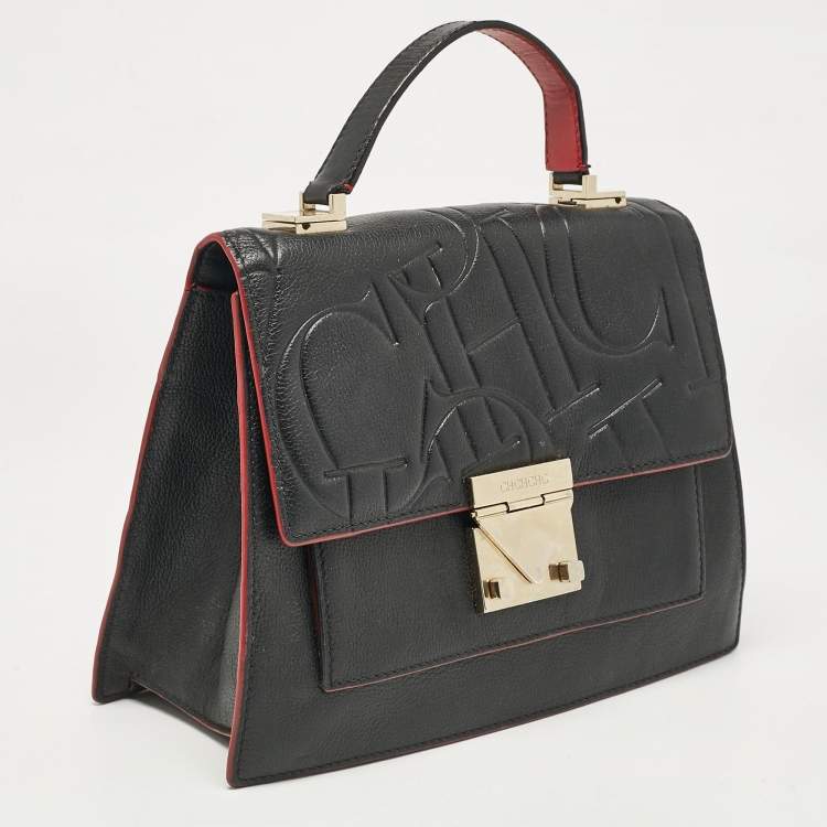 Pre Owned CH Carolina Herrera Black Embossed Leather Top Handle Bag