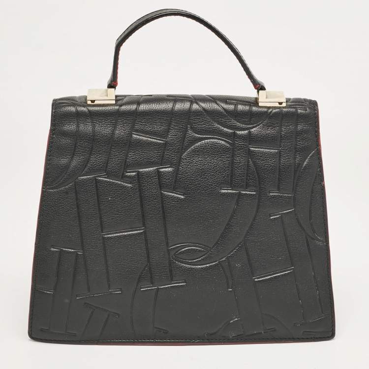 Pre Owned CH Carolina Herrera Black Embossed Leather Top Handle Bag
