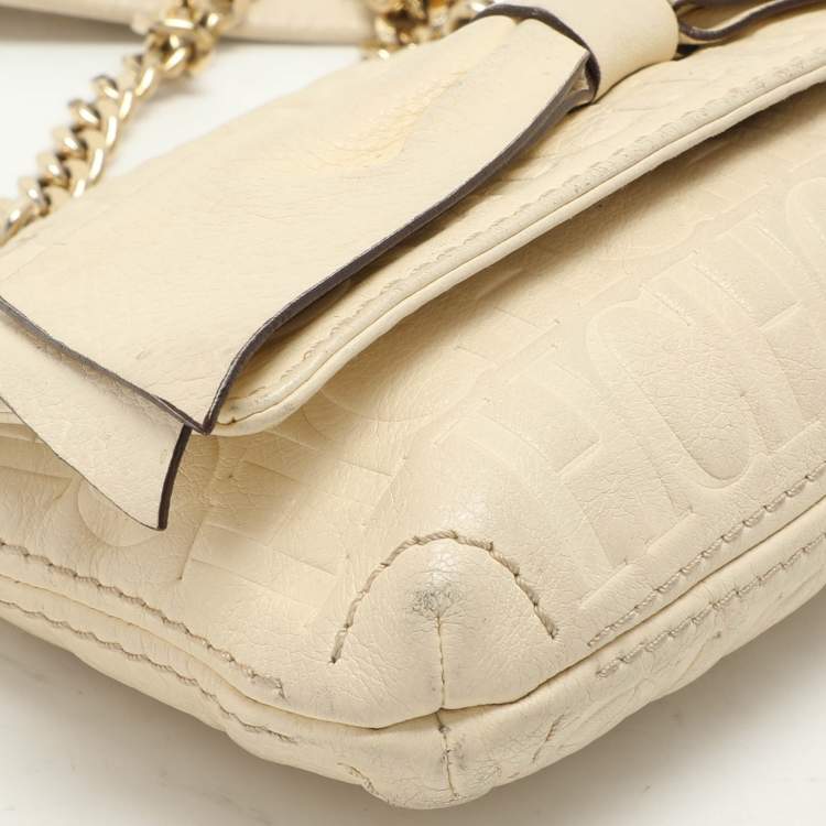 Pre Owned CH Carolina Herrera Cream Monogram Leather Audrey Shoulder Bag