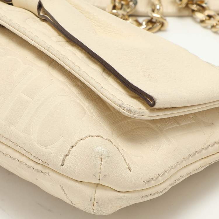 Pre Owned CH Carolina Herrera Cream Monogram Leather Audrey Shoulder Bag