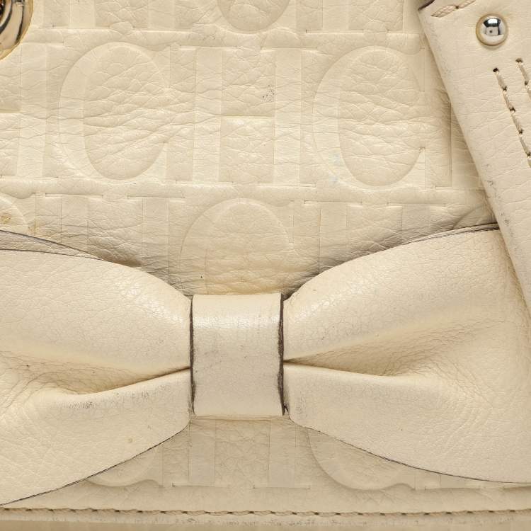 Pre Owned CH Carolina Herrera Cream Monogram Leather Audrey Shoulder Bag