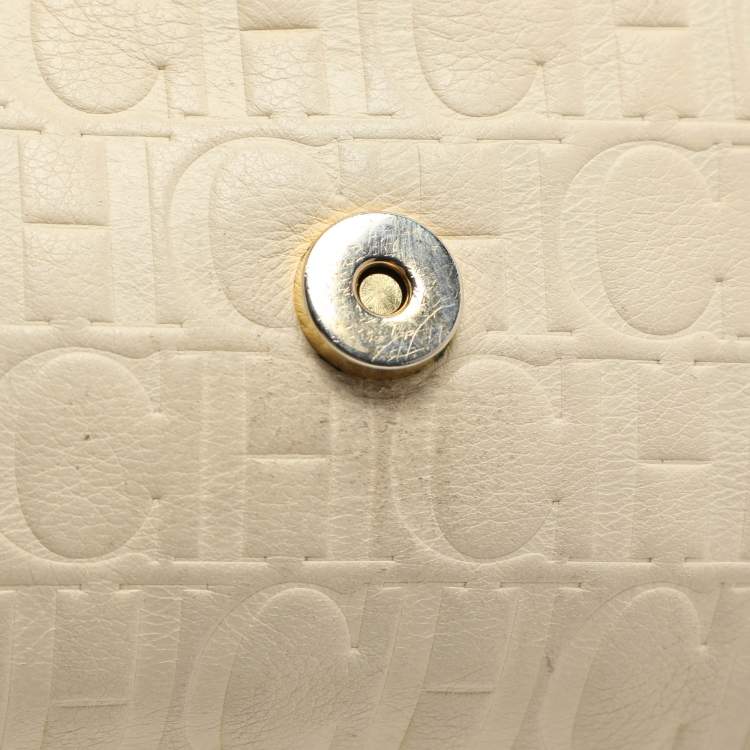 Pre Owned CH Carolina Herrera Cream Monogram Leather Audrey Shoulder Bag
