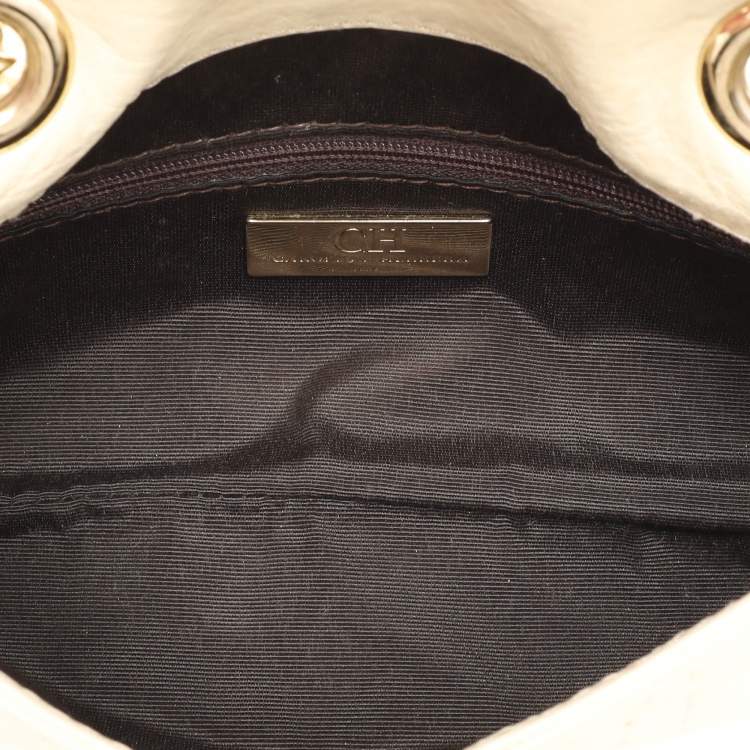 Pre Owned CH Carolina Herrera Cream Monogram Leather Audrey Shoulder Bag