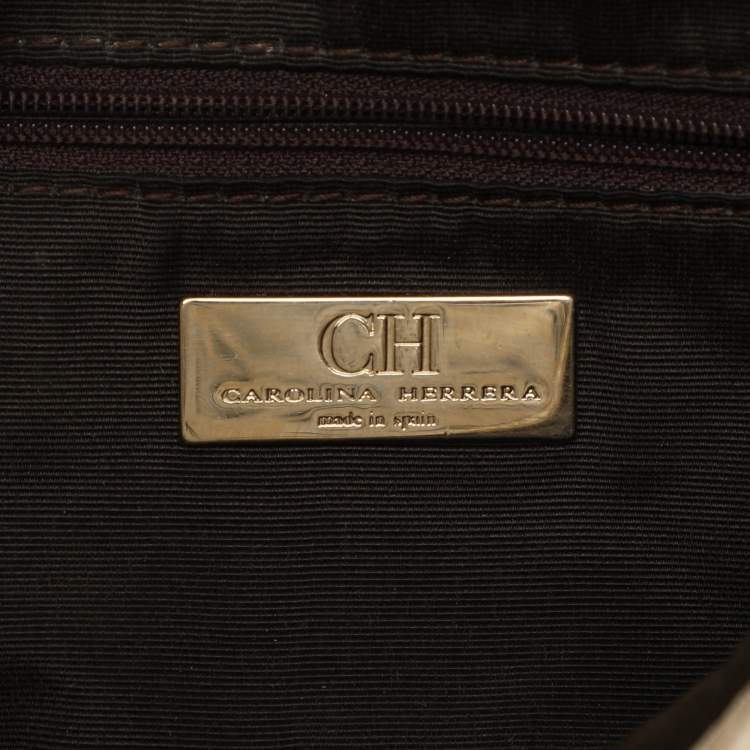 Pre Owned CH Carolina Herrera Cream Monogram Leather Audrey Shoulder Bag