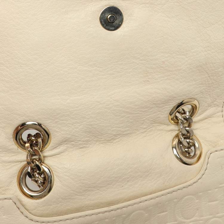 Pre Owned CH Carolina Herrera Cream Monogram Leather Audrey Shoulder Bag