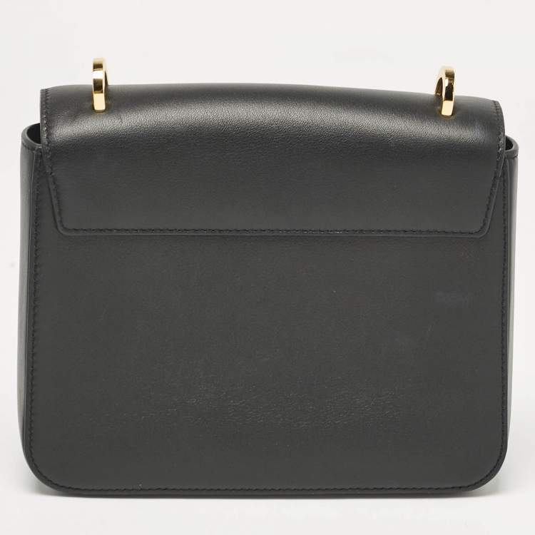 Pre Owned CH Carolina Herrera Black Leather Medium Initials Insignia Shoulder Bag