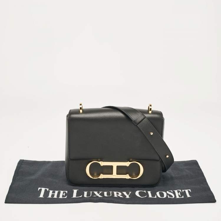 Pre Owned CH Carolina Herrera Black Leather Medium Initials Insignia Shoulder Bag