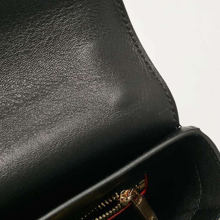 Pre Owned CH Carolina Herrera Black Leather Medium Initials Insignia Shoulder Bag