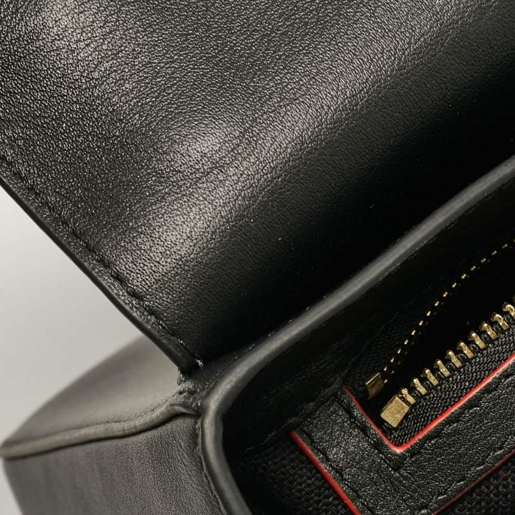 Pre Owned CH Carolina Herrera Black Leather Medium Initials Insignia Shoulder Bag