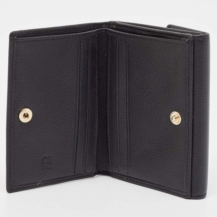 Pre Owned CH Carolina Herrera Black Monogram Leather Compact Wallet