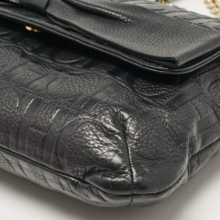 Pre Owned CH Carolina Herrera Black Monogram Embossed Leather Audrey Shoulder Bag