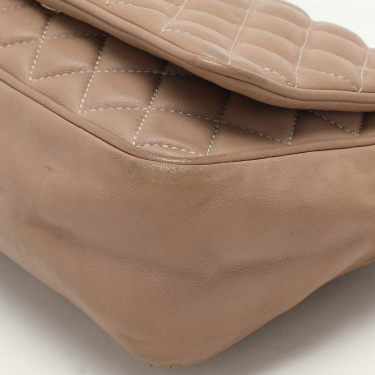 Pre Owned CH Carolina Herrera Beige Quilted Leather Flap Shoulder Bag