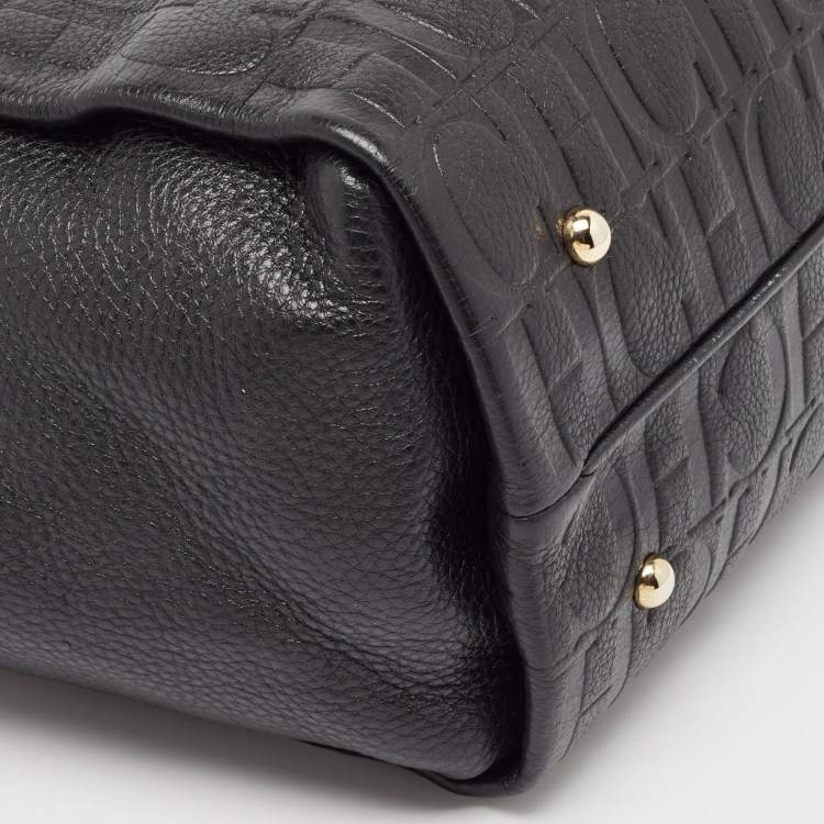 Pre Owned CH Carolina Herrera Black Monogram Embossed Leather Zip Chain Shoulder Bag