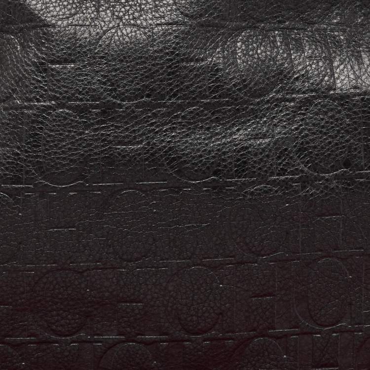 Pre Owned CH Carolina Herrera Black Monogram Embossed Leather Zip Chain Shoulder Bag