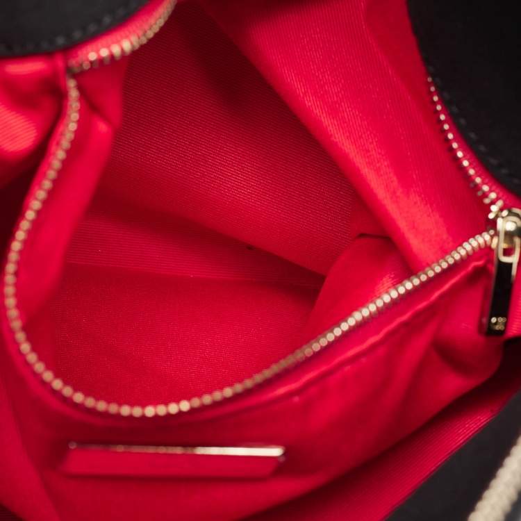 Pre Owned CH Carolina Herrera Black Monogram Embossed Leather Zip Chain Shoulder Bag