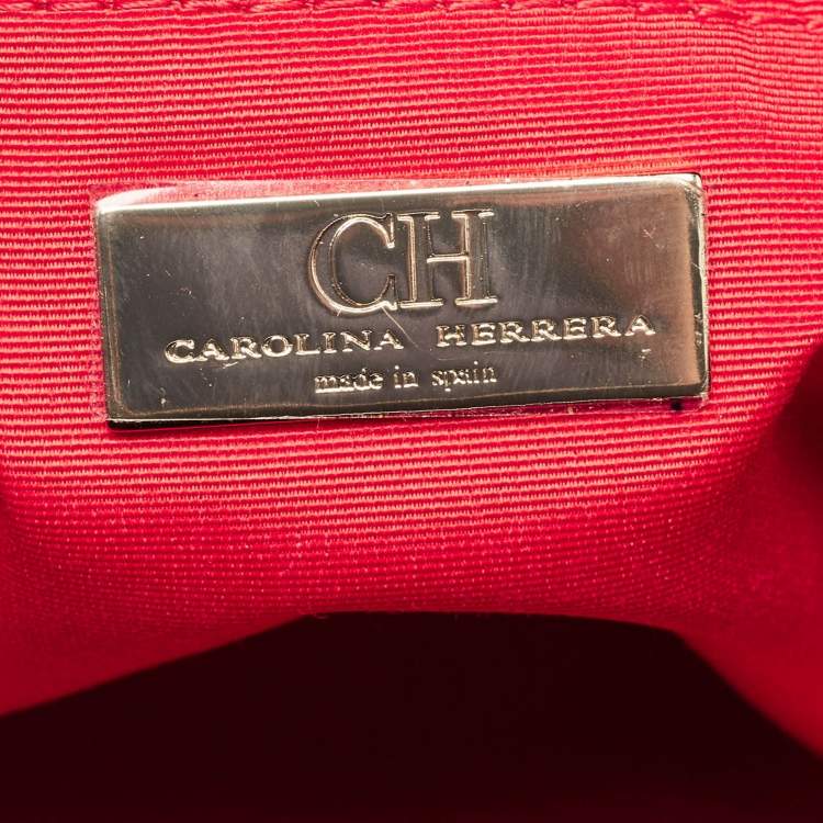 Pre Owned CH Carolina Herrera Black Monogram Embossed Leather Zip Chain Shoulder Bag